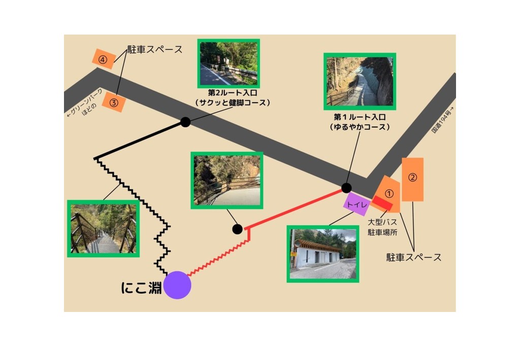 แผนผังทางเดินสองเส้น ที่จอดรถ และห้องน้ำของนิโกะบุจิ