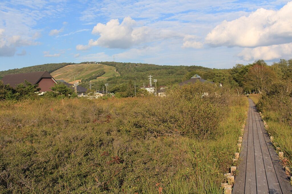 ลานฮิรุกาโนะโคเก็นมองจากสวนพื้นที่ชุ่มน้ำ ภาพกันยายน 2014 นอกฤดูหิมะ