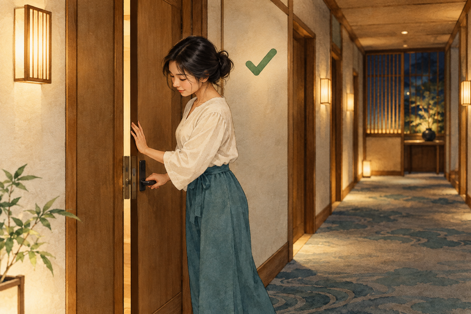 ผู้เข้าพักจับประตูไว้และค่อย ๆ ปิดเพื่อไม่ให้เกิดเสียงดัง