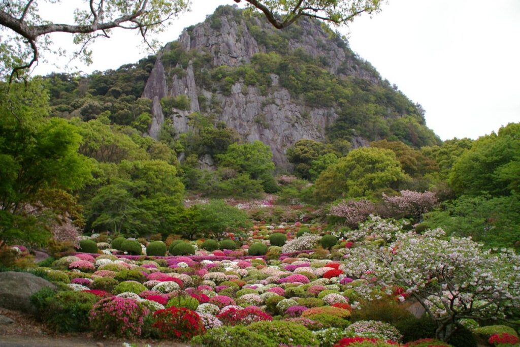 สวนมิฟุเนยามะราคุเอ็น ทาเคโอะ｜สวนใต้หน้าผาและใบไม้แดง