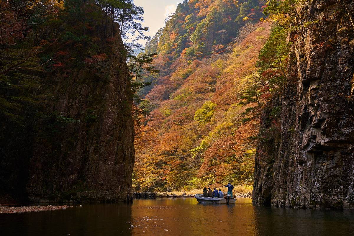 ผาหินคุโรบุจิและเรือข้ามฟากในหุบเขาซันดังเคียว